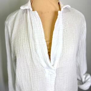 White 4our dreamers button up, white swim cover up, super soft cotton top